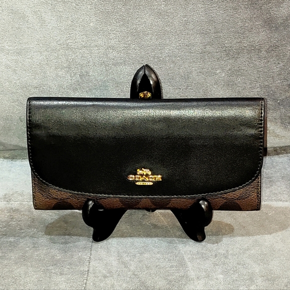 NWOT COACH SIGNATURE MONOGRAM TRI-FOLD LONG SNAP WALLET COATED CANVAS & LEATHER - Picture 15 of 15